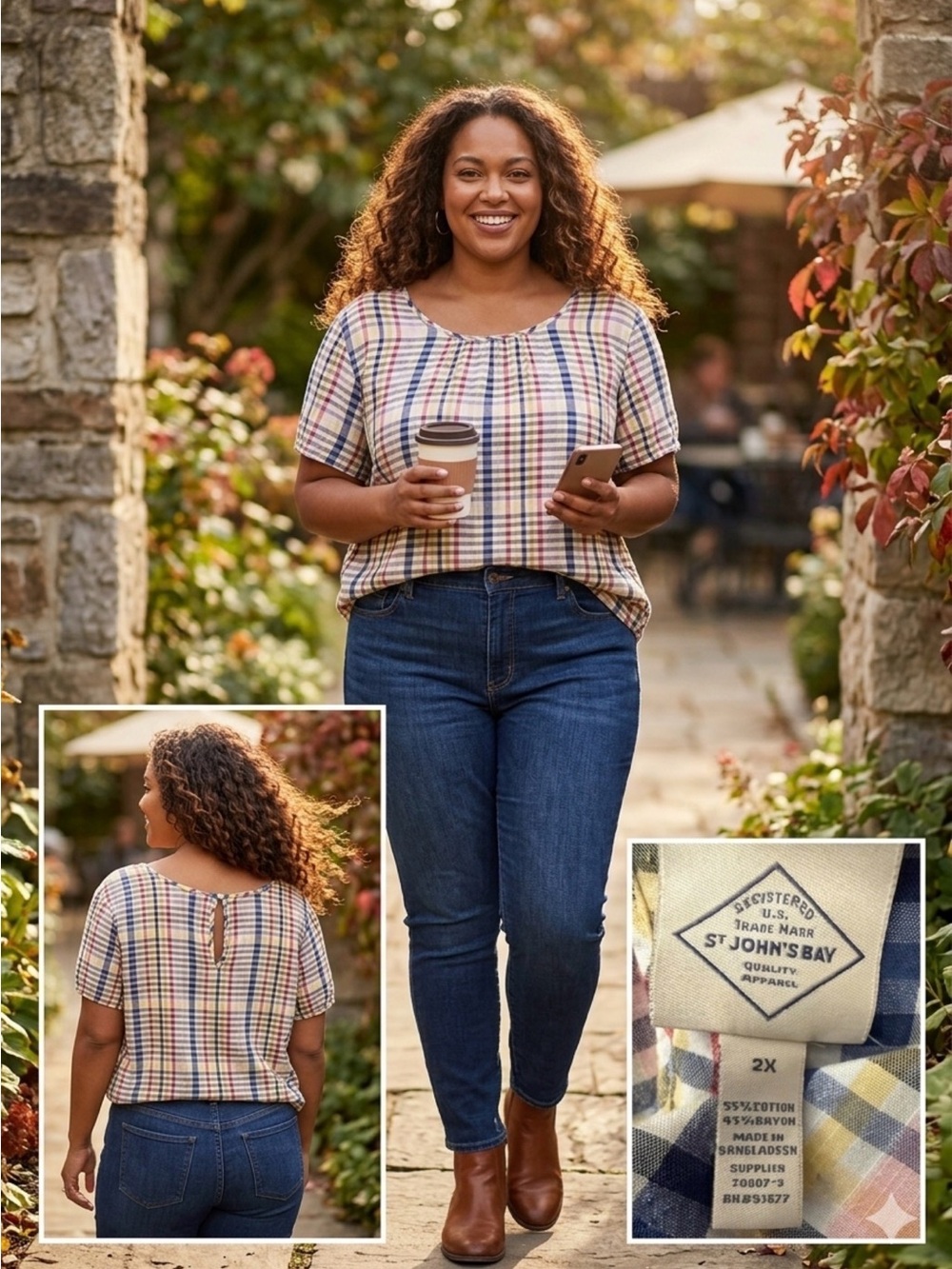 St. John's Bay Multi Colored Womens Keyhole Blouse